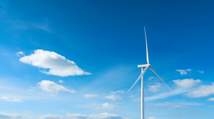 Fototapeta premium White Wind Turbine Against Blue Sky With Clouds