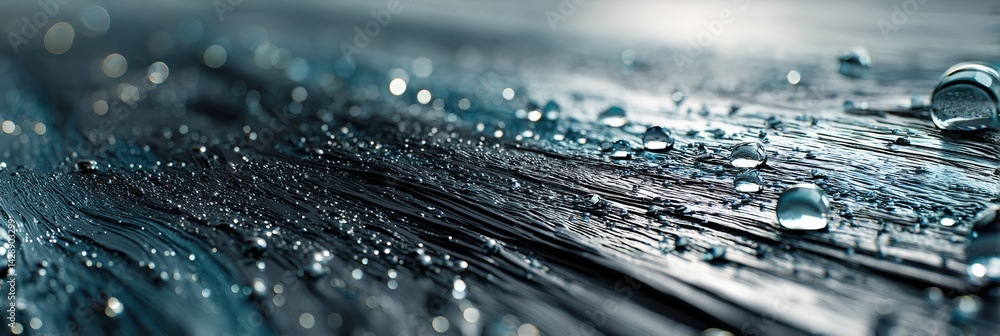 Poster Close-up of Glossy Petroleum Surface Reflecting Light and Displaying Fine Texture With Droplets Accentuating the Intricate Details