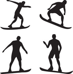 Obraz premium Surfer's Silhouette Serenade: An evocative illustration showcases the dynamic dance of surfers against a minimalistic backdrop, capturing the fluid energy and thrill of the waves.