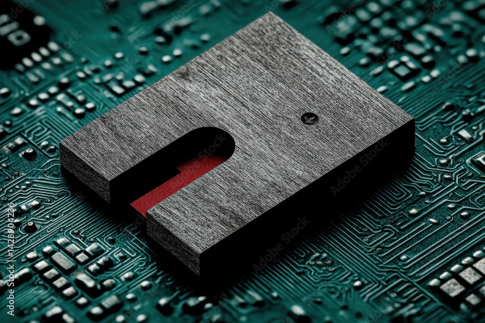 Poster a close-up view of a black component on a green circuit board, showcasing intricate details of techn
