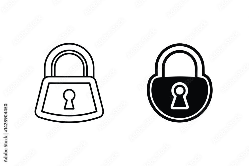 Poster lock icons security symbols in black and white vector format isolated