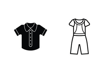 Naklejka premium Simple Black And White Vector Icons Of Baby Clothes Set