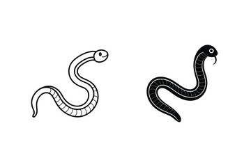 Fototapeta premium Two Cartoon Snakes Simple Design Line Art Illustration Black And White