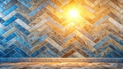 Obraz premium Illuminated Herringbone Tile Wall and Floor Background with Warm Light