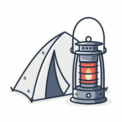 Create a bold, vector illustration of a small, portable tent heater with a thick outline.  Include realistic details like a fuel tank and control knob.