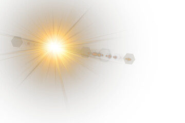 Sunlight glare expands in soft transparent radial pattern. Golden star flash beams with yellow radiant burst. Lens flare adds warmth to clean modern compositions. Realistic overlay