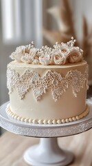 Fototapeta premium 25. A vintage-inspired cake with lace piping and pearl decorations