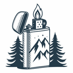 Design a bold, vector illustration of a windproof camping lantern, emphasizing strong, thick outlines.  Include realistic details.