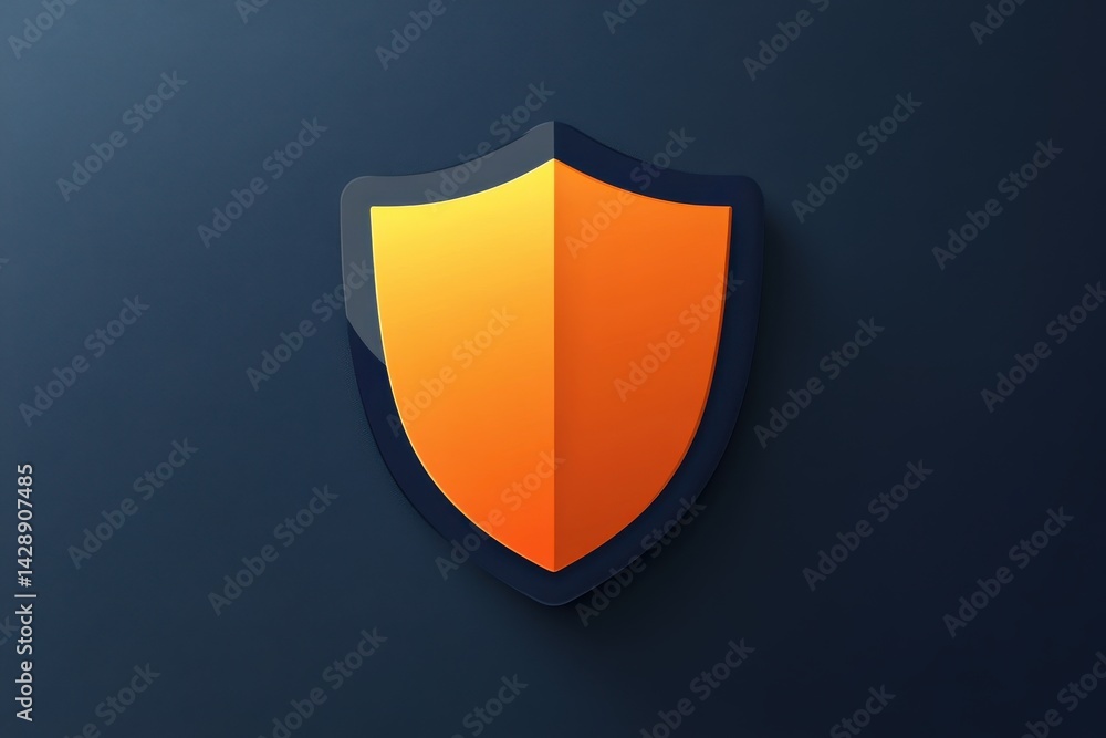 Poster modern orange shield icon digital security graphic design element web data logo dark safety vector
