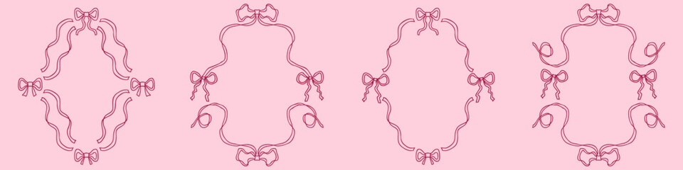 Coquette ribbon frames with bows doodle collection. Perfect for stickers, label, sale, cards, invitations. Hand drawn vector illustration.