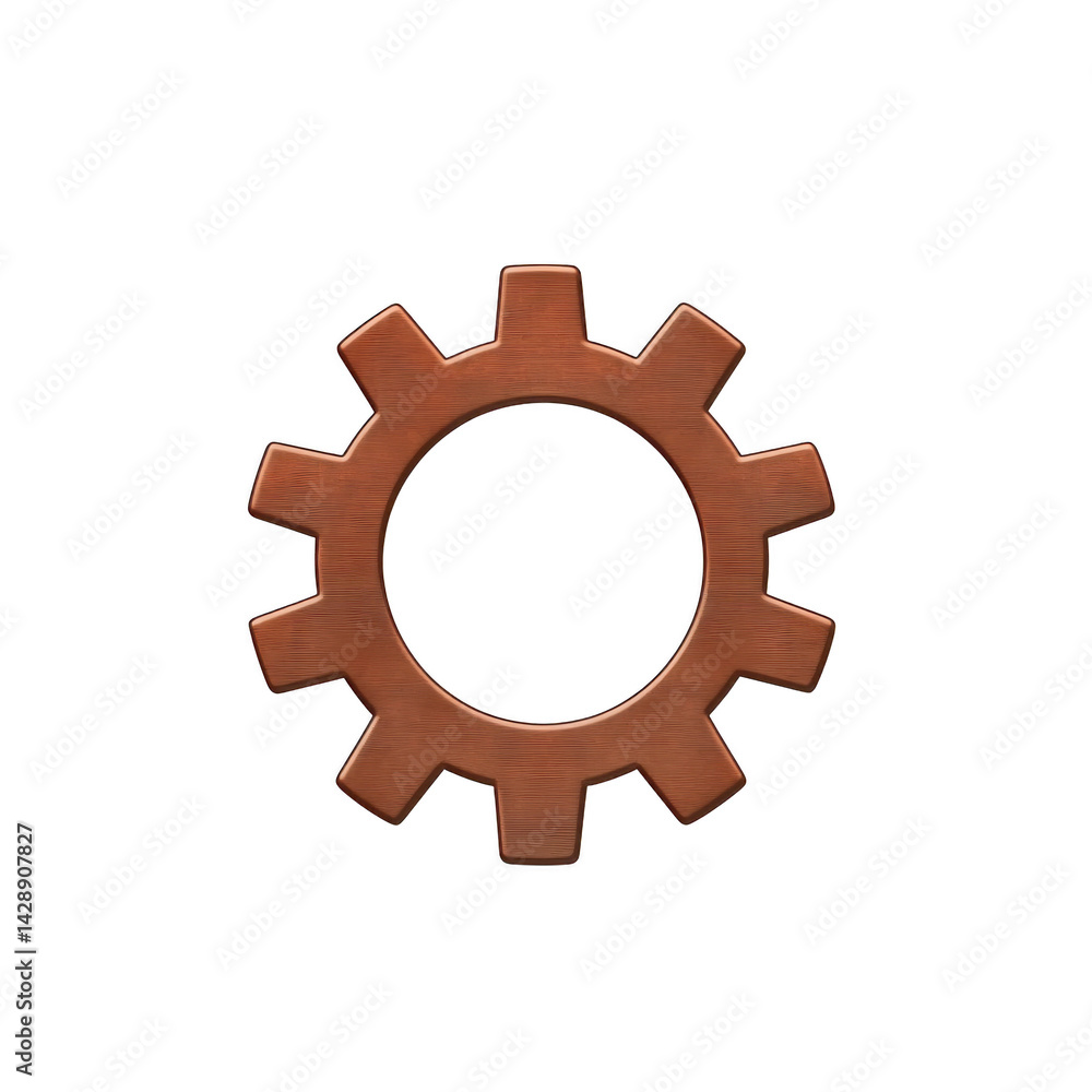 Poster copper colored gear with simple design is displayed against plain background, symbolizing industry a