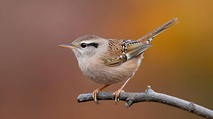 Fototapeta premium Small Brown Bird Perched On Branch