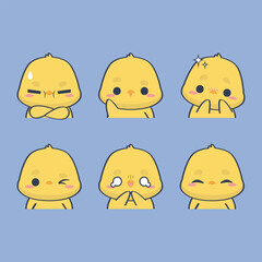 cute little chicken emoticon collection set in isolated background