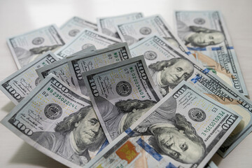 Pile of New USD Banknotes  new 100 dollar bill finance background