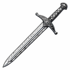 Create a vector illustration of a medieval knight's sword with a bold, black stroke.  High detail, sharp edges.