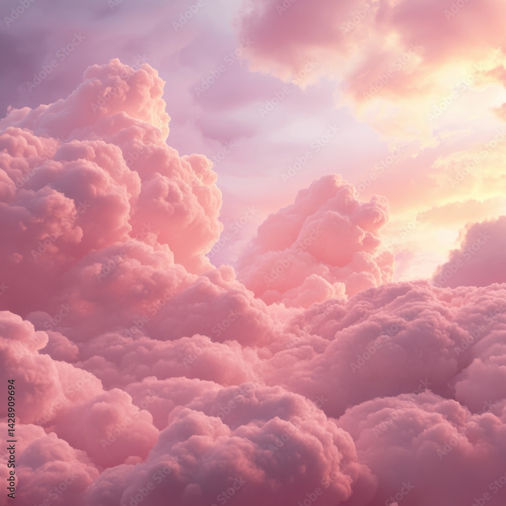 Poster stunning display of pink clouds during sunset with ultra-precise details and hyper-realistic texture