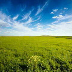 Obraz premium green field and blue sky