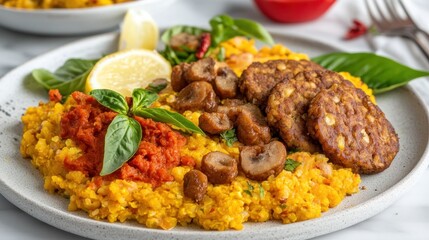 Healthy Turmeric Risotto with Mushrooms & Fritters
