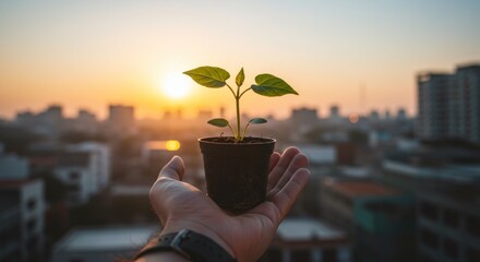 Plant in Hand at Sunset (Photo)