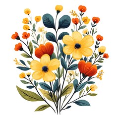 Watercolor Floral Arrangement Featuring Yellow And Orange Flowers On A White Photo Background