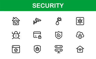 Essential Security Icon Set Vector Illustration. Includes Symbols for Lock, Shield, and Authentication to Strengthen for Digital Security Designs.