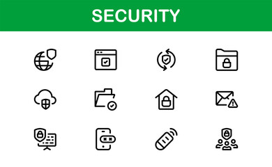 Essential Security Icon Set Vector Illustration. Includes Symbols for Lock, Shield, and Authentication to Strengthen for Digital Security Designs.