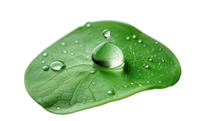 Water droplet on fresh green leaf symbolizing purity and environmental awareness