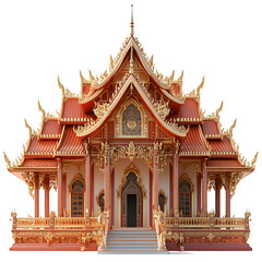 Naklejka premium Ornate Thai Temple Red Gold Architecture Design