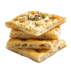 Fototapeta premium [Transparent Background PNG] Baked Genoese focaccia, flat bread slices stacked isolated 