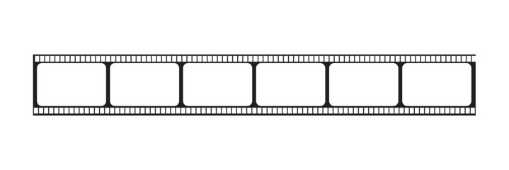 Film strip frame illustration on white background. Photo film tape reel icon. Vintage movie slide frame concept.