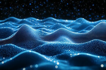 Abstract Dotted Wavy Surface on Transparent Background, Dark Blue Landscape