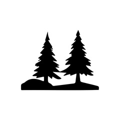 Large Trees on high hill Icon on white background