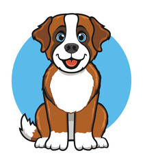 Obraz premium Cartoon illustration of a sitting dog, St. Bernard puppy, friendly and welcoming, smiling mouth with a pink tongue
