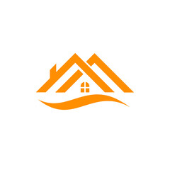 Modern Orange Real Estate House Logo Design – Abstract Roof Icon with Window and Wave Element on White Background