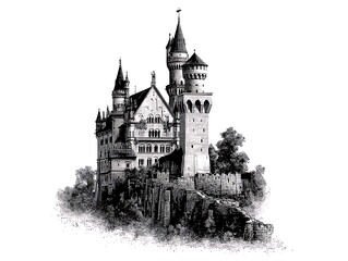Illustration of a castle on a bluff.