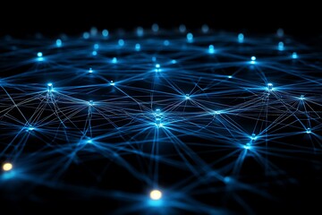 Abstract Nodes Connection with Blue Lines on Transparent Background Network