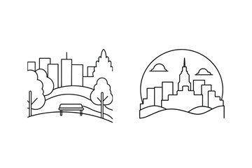 Naklejka premium Urban Landscape Outlines With City Skylines In Minimalist Style Vector Graphics