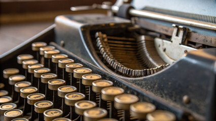 close up of vintage typewriter showcasing its keys and intricate mechanics, evoking nostalgia and creativity