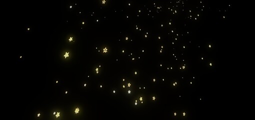 Sparkling gold stars on black background. Perfect for overlays, backgrounds, and festive designs.