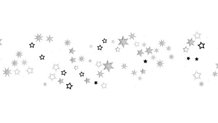 A black background with a scattering of silver stars of different sizes and shapes. The stars create an abstract design and have a sparkly, shiny, and festive feel.