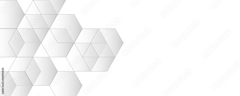 Poster abstract white and gray color geometric hexagon shape and lines seamless pattern transparent backgro