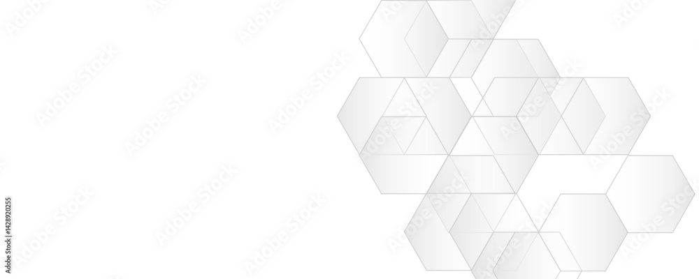 Poster abstract white and gray color geometric hexagon shape and lines seamless pattern transparent backgro