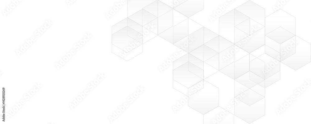 Poster abstract white and gray color geometric hexagon shape and lines seamless pattern transparent backgro