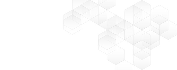 Abstract white and gray color geometric hexagon shape and lines seamless pattern transparent background design.