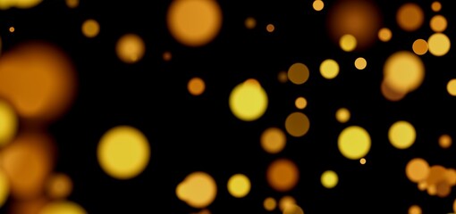 Abstract gold bokeh lights on black. Perfect for festive backgrounds, overlays, and more.