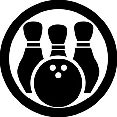 Bowling Ball and Pins Icon inside black border – Simple Bowling Game Illustration

