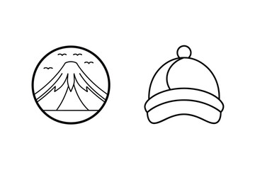 Simple Line Art Of Mount Fuji And A Beanie Icon Set