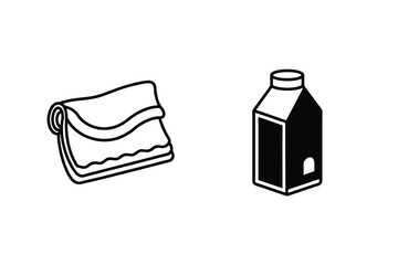 Outline Illustration Of Stacked Towels And Carton Box Minimalist Iconography