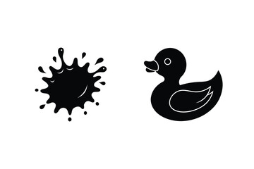 Rubber Duck Silhouette With Black Liquid Splash Isolated On White Background