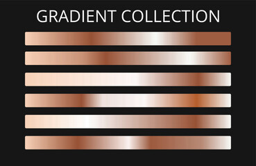 Metal gradient collection and gold foil texture set. Shiny vector illustration for posters